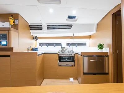 Galley of Jason, a Jeanneau Sun Odyssey 490 sailboat at Athens, Greece