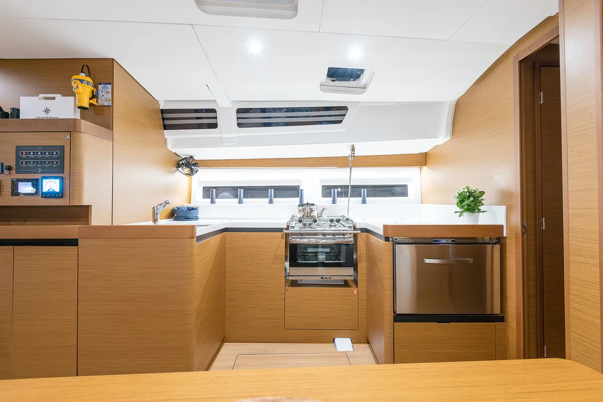 Galley of Jason, a Jeanneau Sun Odyssey 490 sailboat at Athens, Greece