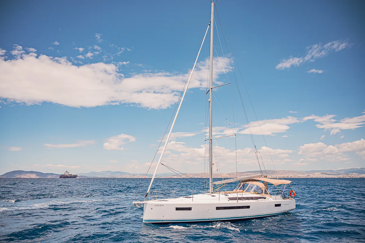 Exterior view of Jason, a Jeanneau Sun Odyssey 490 sailboat at Athens, Greece