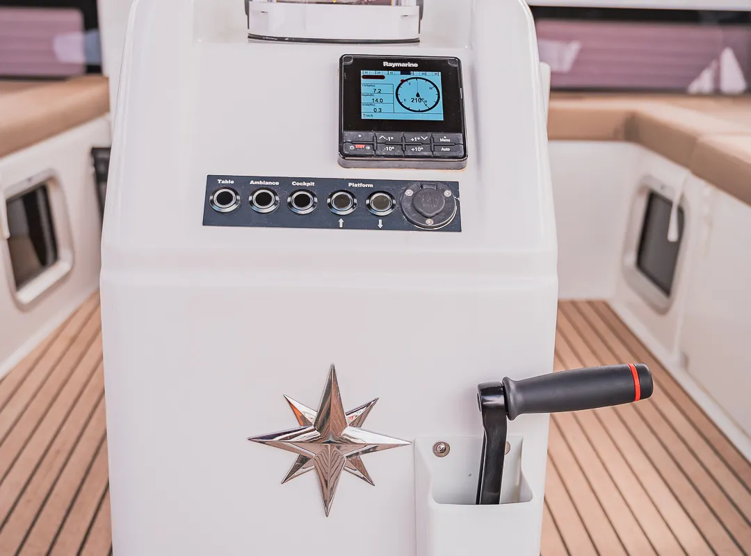 Cockpit of Jason, a Jeanneau Sun Odyssey 490 sailboat at Athens, Greece