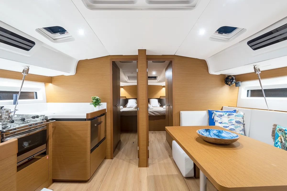 Salon of Jason, a Jeanneau Sun Odyssey 490 sailboat at Athens, Greece