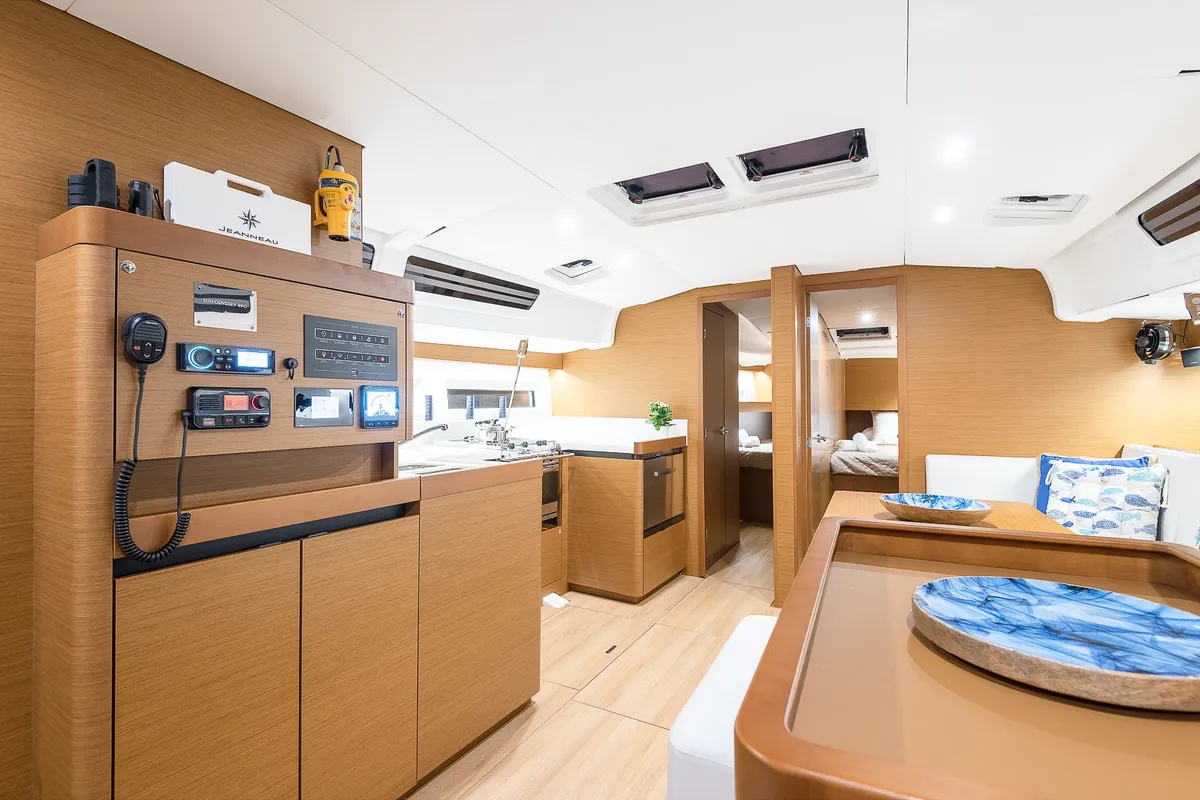 Salon of Jason, a Jeanneau Sun Odyssey 490 sailboat at Athens, Greece
