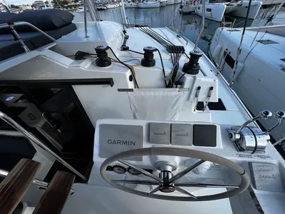 Cockpit of Santa Maria, a Fountaine Pajot Elba 45 catamaran at Sukošan, Croatia