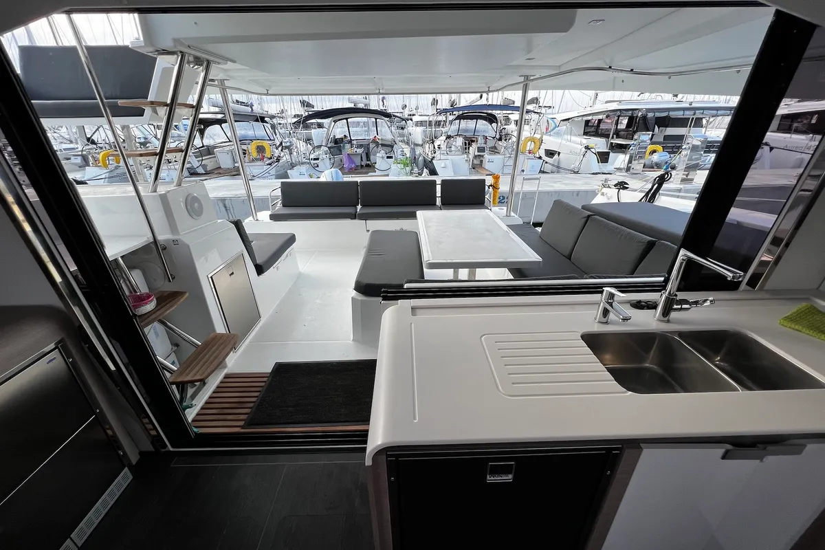 Salon of Santa Maria, a Fountaine Pajot Elba 45 catamaran at Sukošan, Croatia