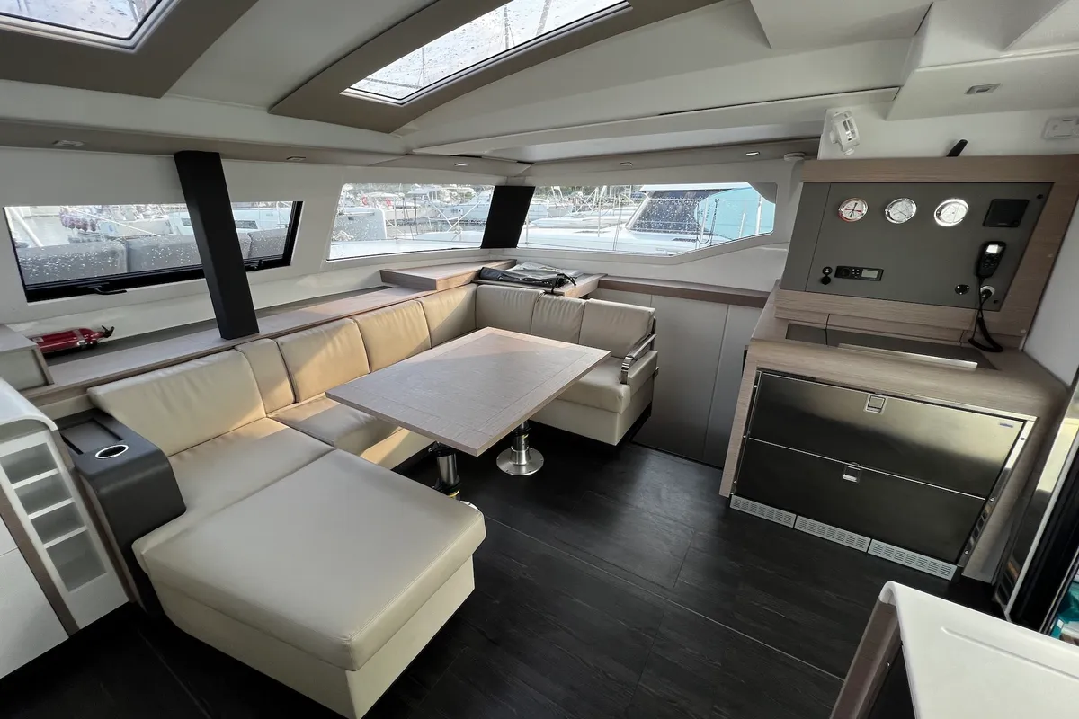 Salon of Santa Maria, a Fountaine Pajot Elba 45 catamaran at Sukošan, Croatia