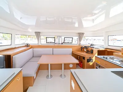 Salon of Luna, a Excess 11 catamaran at Kontokali, Greece