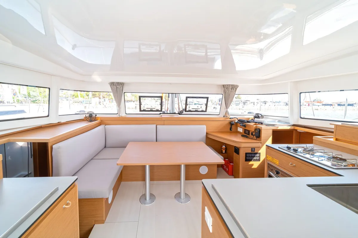 Salon of Luna, a Excess 11 catamaran at Kontokali, Greece