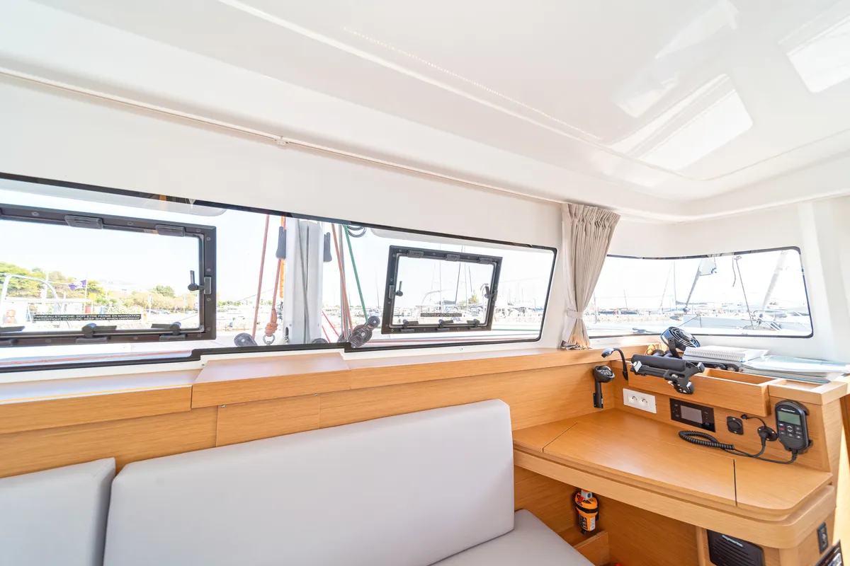 Salon of Luna, a Excess 11 catamaran at Kontokali, Greece