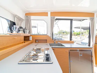 Galley of Luna, a Excess 11 catamaran at Kontokali, Greece
