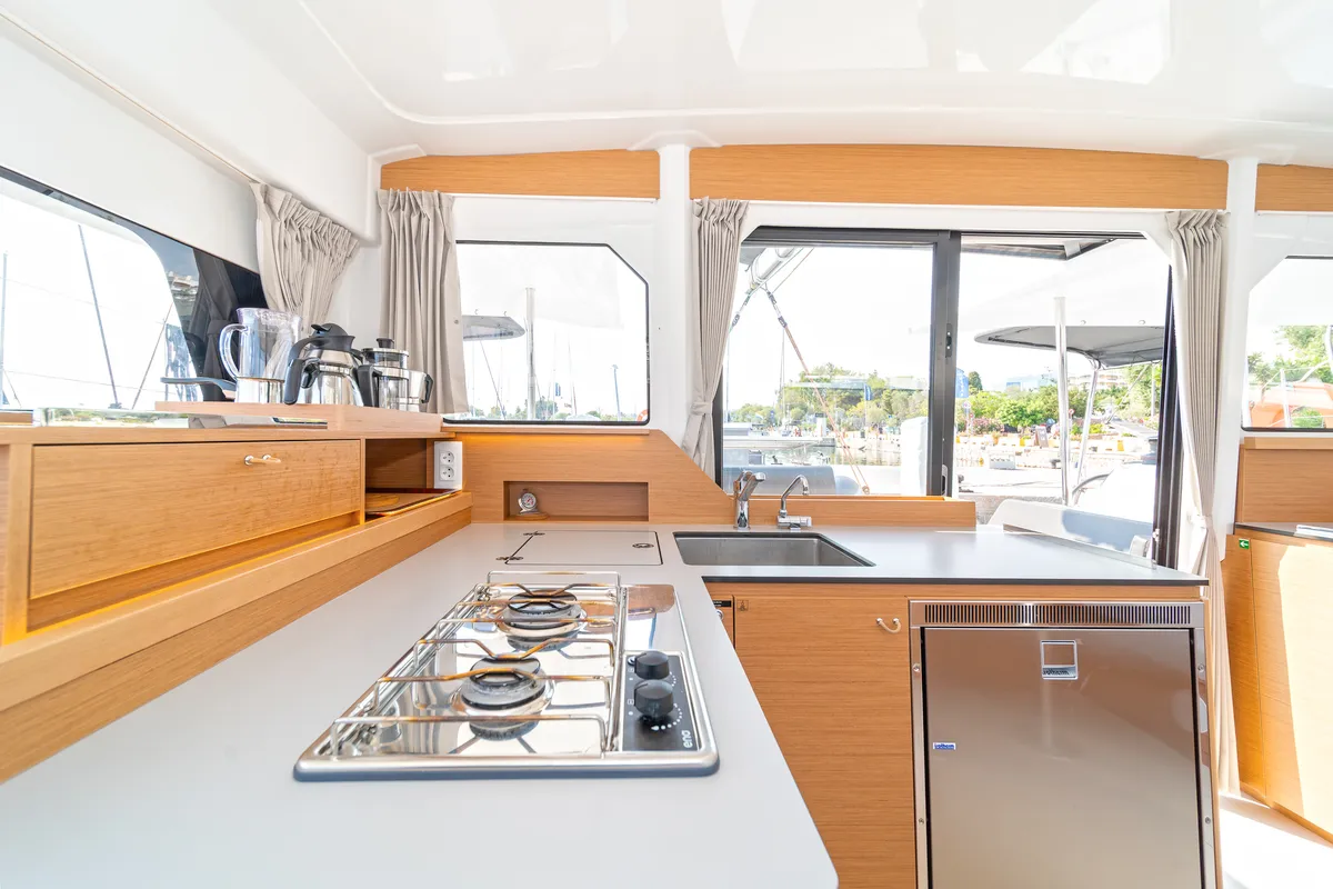Galley of Luna, a Excess 11 catamaran at Kontokali, Greece