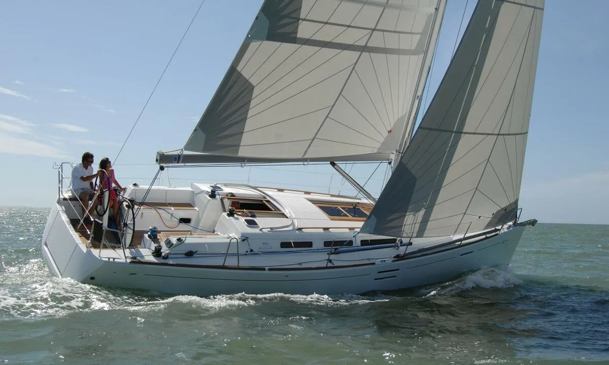 Exterior view of Passion, a Dufour 40E sailboat at Flensburg, Germany
