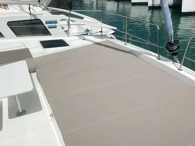 Deck of Neo, a Bali 4.4 catamaran at Roche Caiman, Seychelles