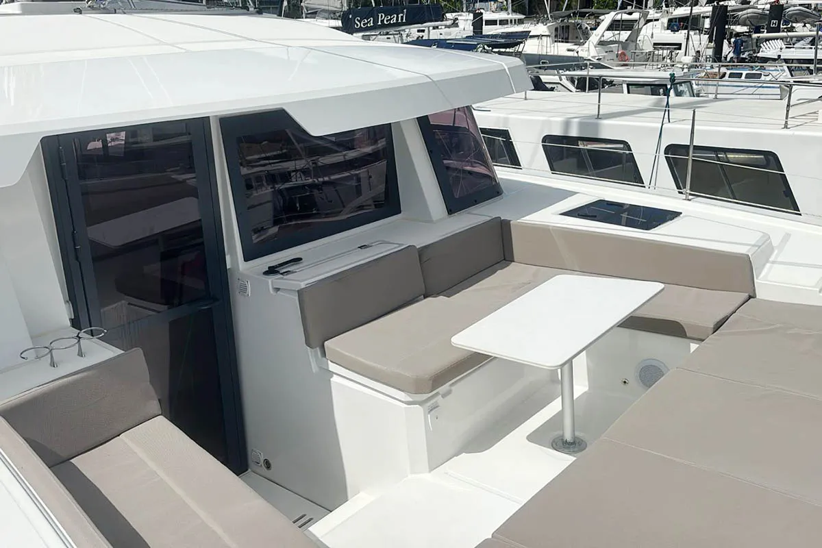 Deck of Neo, a Bali 4.4 catamaran at Roche Caiman, Seychelles