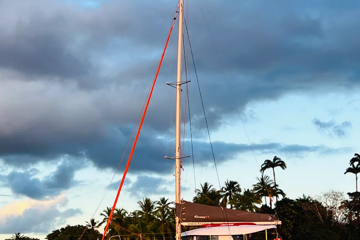 Exterior view of ONE Mallorca BAREBOAT, a Excess 11 catamaran at Port d'Andratx, Spain