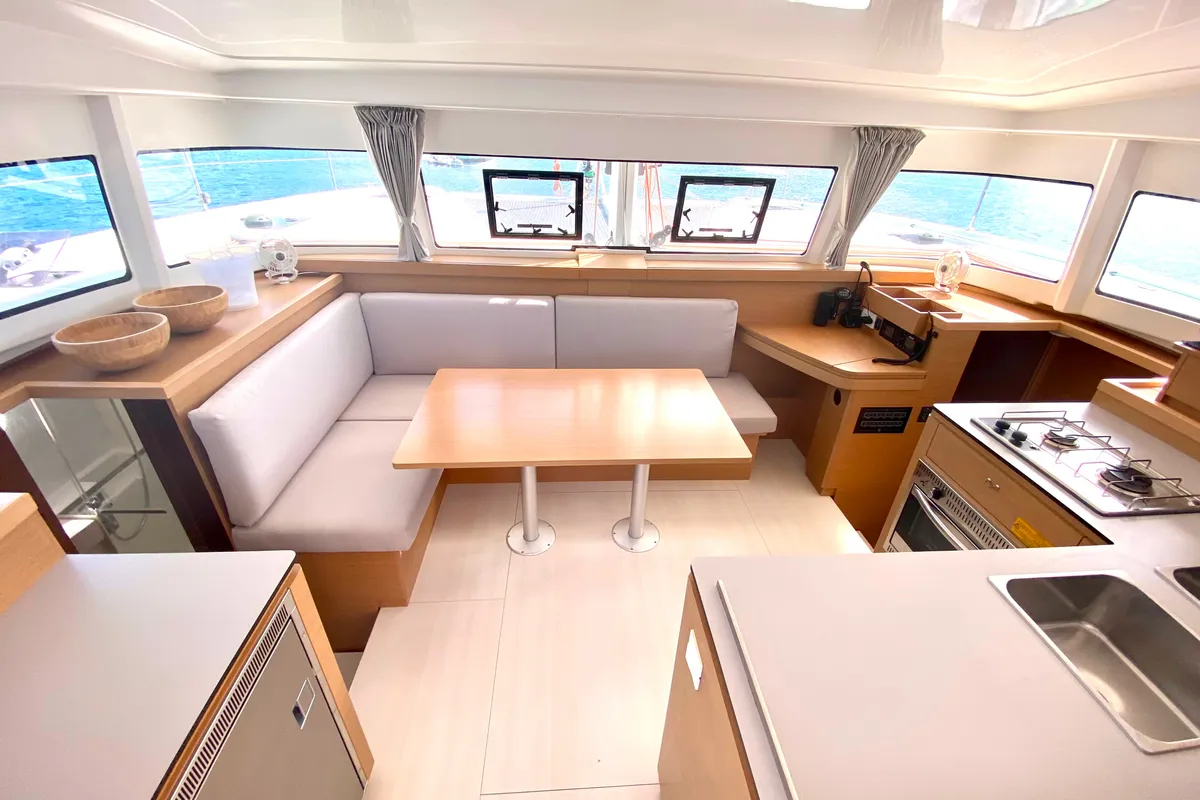 Salon of ONE Mallorca BAREBOAT, a Excess 11 catamaran at Port d'Andratx, Spain