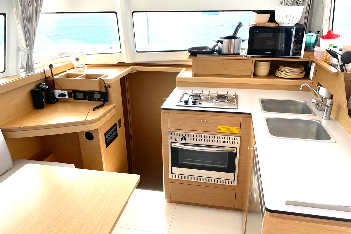 Galley of ONE Mallorca BAREBOAT, a Excess 11 catamaran at Port d'Andratx, Spain