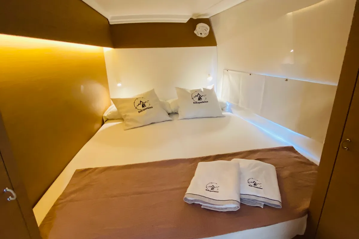 Cabin on ONE Mallorca BAREBOAT, a Excess 11 catamaran at Port d'Andratx, Spain