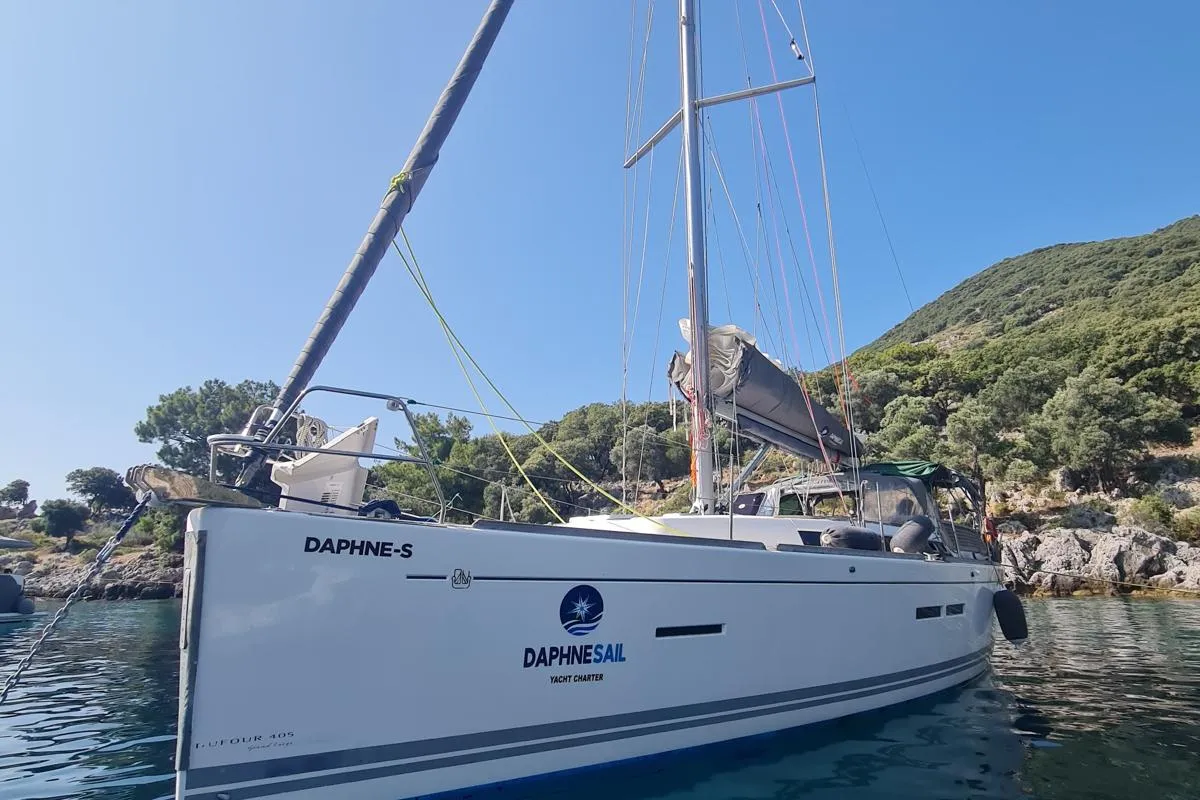 Exterior view of Daphne-S, a Dufour 405 GL sailboat at Fethiye, Turkey