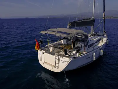 Deck of Daphne-S, a Dufour 405 GL sailboat at Fethiye, Turkey