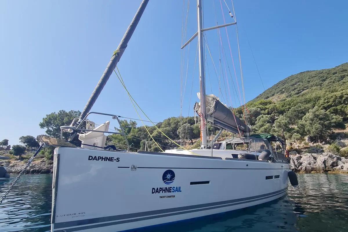 Exterior view of Daphne-S, a Dufour 405 GL sailboat at Fethiye, Turkey