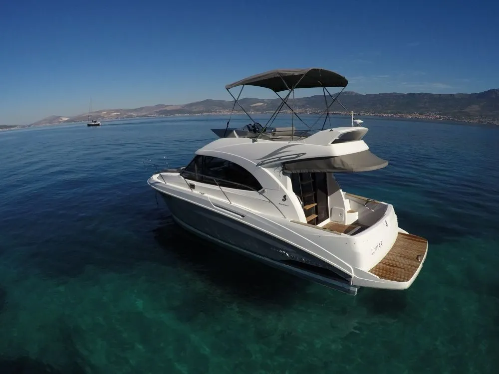 Exterior view of Lumar, a Beneteau Antares 30 motorboat at Split, Croatia