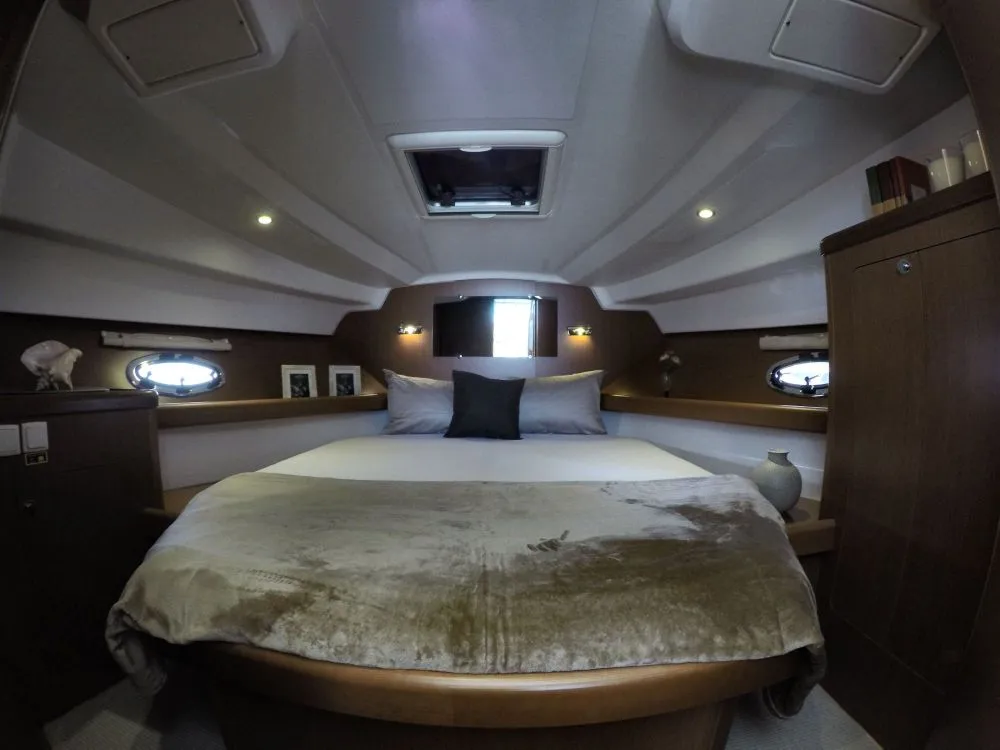 Cabin on Lumar, a Beneteau Antares 30 motorboat at Split, Croatia