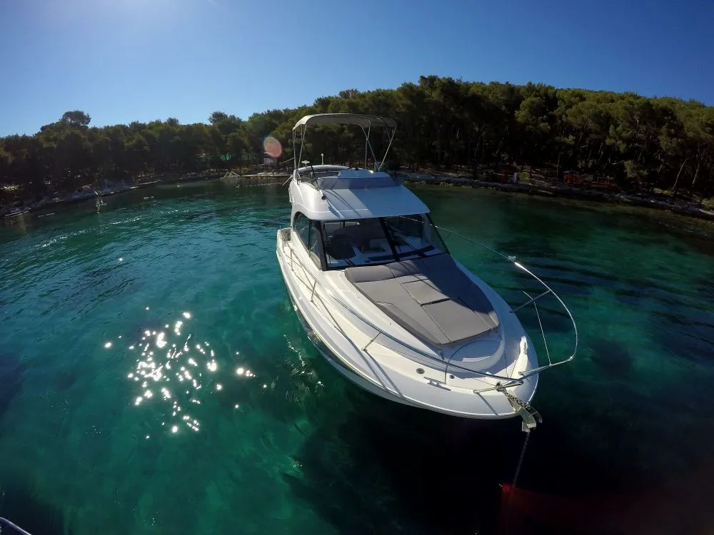 Exterior view of Lumar, a Beneteau Antares 30 motorboat at Split, Croatia