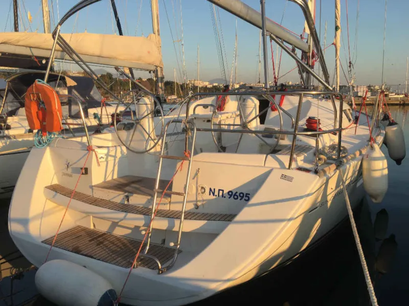 Exterior view of Sofia, a Jeanneau Sun Odyssey 39i sailboat at Preveza, Greece