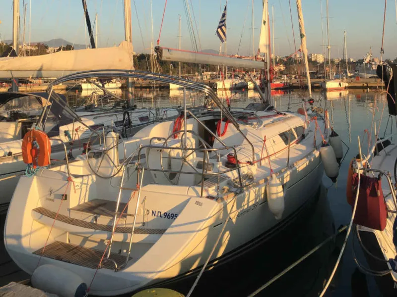 Exterior view of Sofia, a Jeanneau Sun Odyssey 39i sailboat at Preveza, Greece
