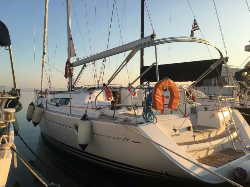 Exterior view of Sofia, a Jeanneau Sun Odyssey 39i sailboat at Preveza, Greece