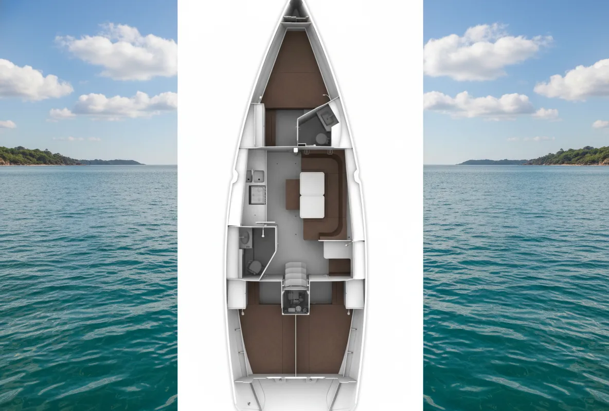 Exterior view of Jazz, a Bavaria Cruiser 41 sailboat at Punat, Croatia