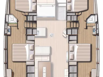 Floor plan of Poseidon, a Bali 5.4 catamaran at Plan-d'Aups-Sainte-Baume, France