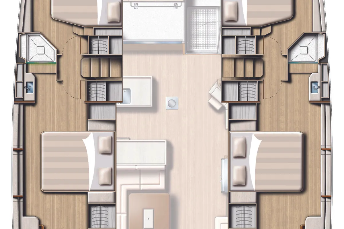 Floor plan of Poseidon, a Bali 5.4 catamaran at Plan-d'Aups-Sainte-Baume, France