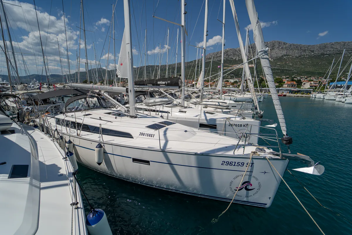 Nauti Girl, a Bavaria Cruiser 46 sailboat at Grad Kaštela, Croatia