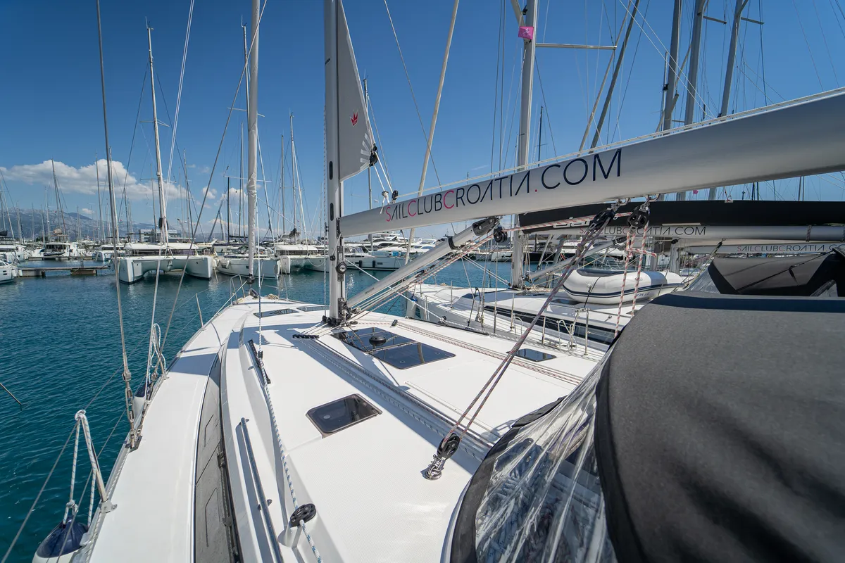 Nauti Girl, a Bavaria Cruiser 46 sailboat at Grad Kaštela, Croatia