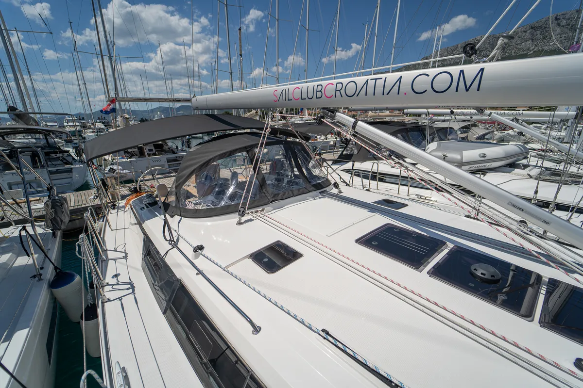 Nauti Girl, a Bavaria Cruiser 46 sailboat at Grad Kaštela, Croatia