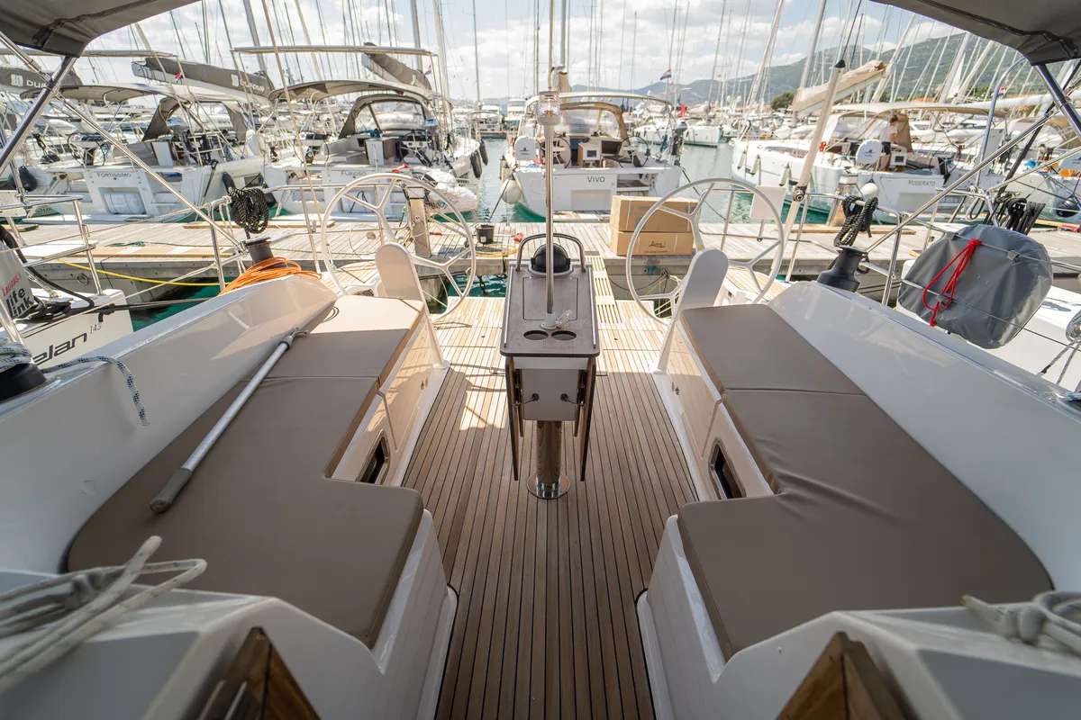 Nauti Girl, a Bavaria Cruiser 46 sailboat at Grad Kaštela, Croatia