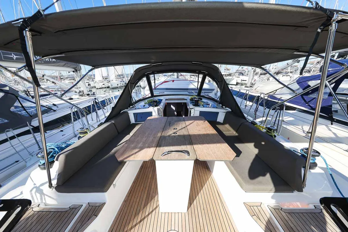 Deck of Acrux, a Dufour 44 sailboat at Grad Biograd na Moru, Croatia