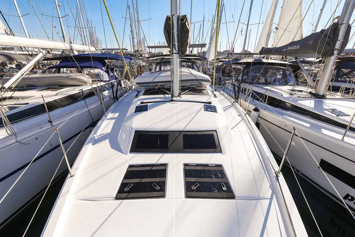 Deck of Acrux, a Dufour 44 sailboat at Grad Biograd na Moru, Croatia