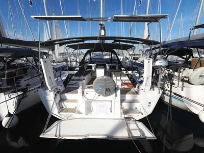 Cockpit of Acrux, a Dufour 44 sailboat at Grad Biograd na Moru, Croatia