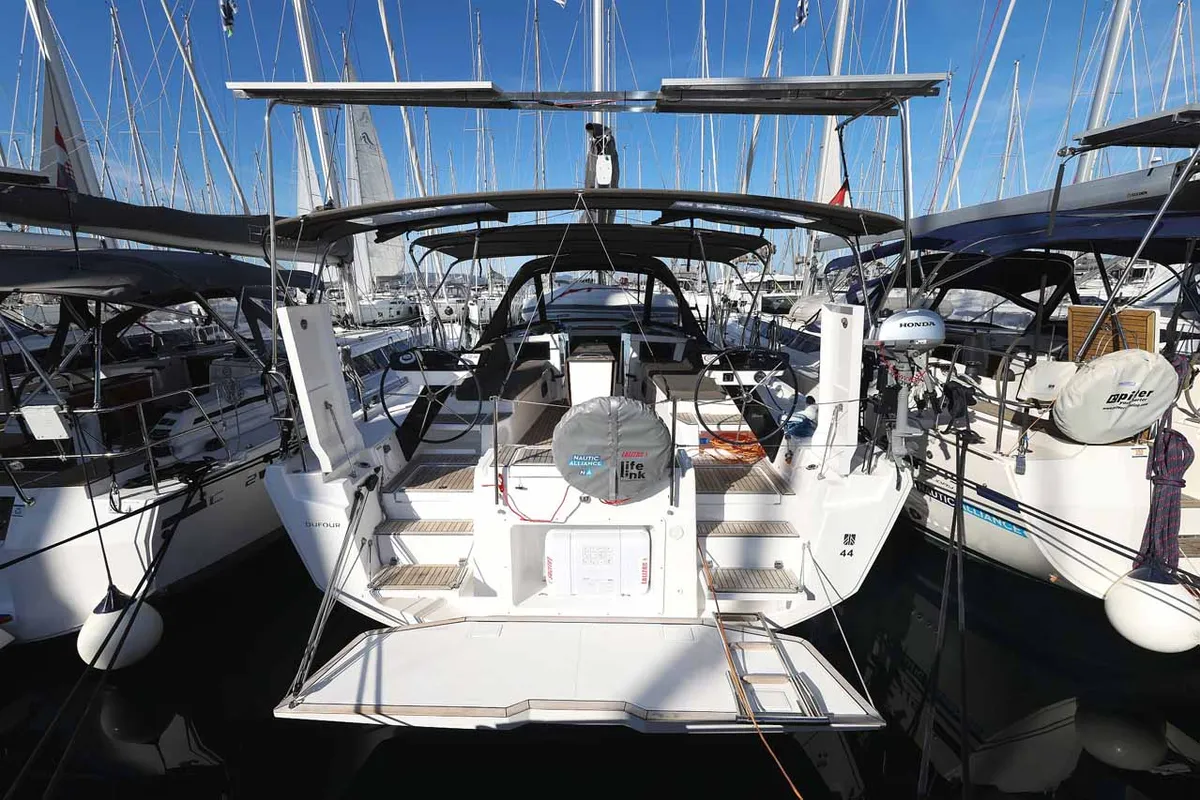 Cockpit of Acrux, a Dufour 44 sailboat at Grad Biograd na Moru, Croatia