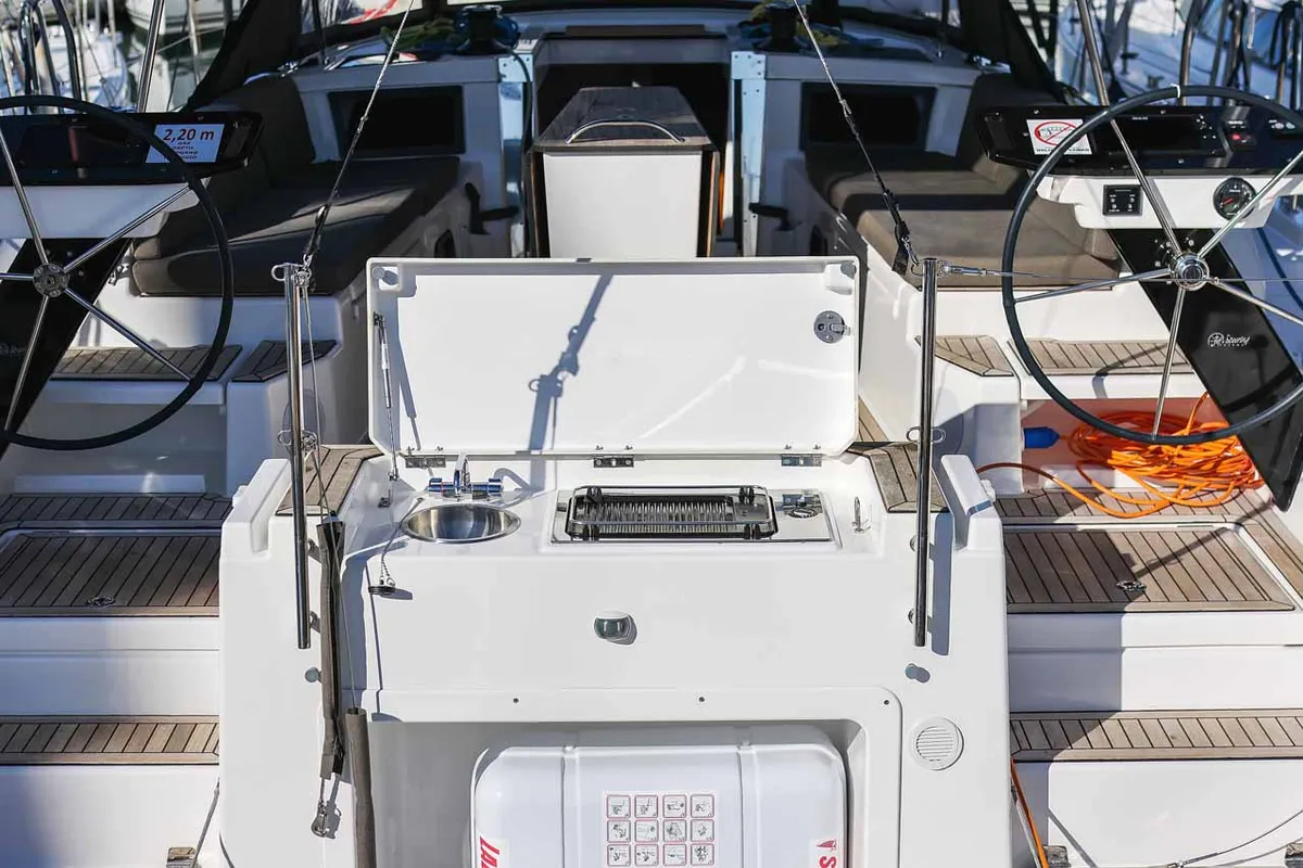 Deck of Acrux, a Dufour 44 sailboat at Grad Biograd na Moru, Croatia