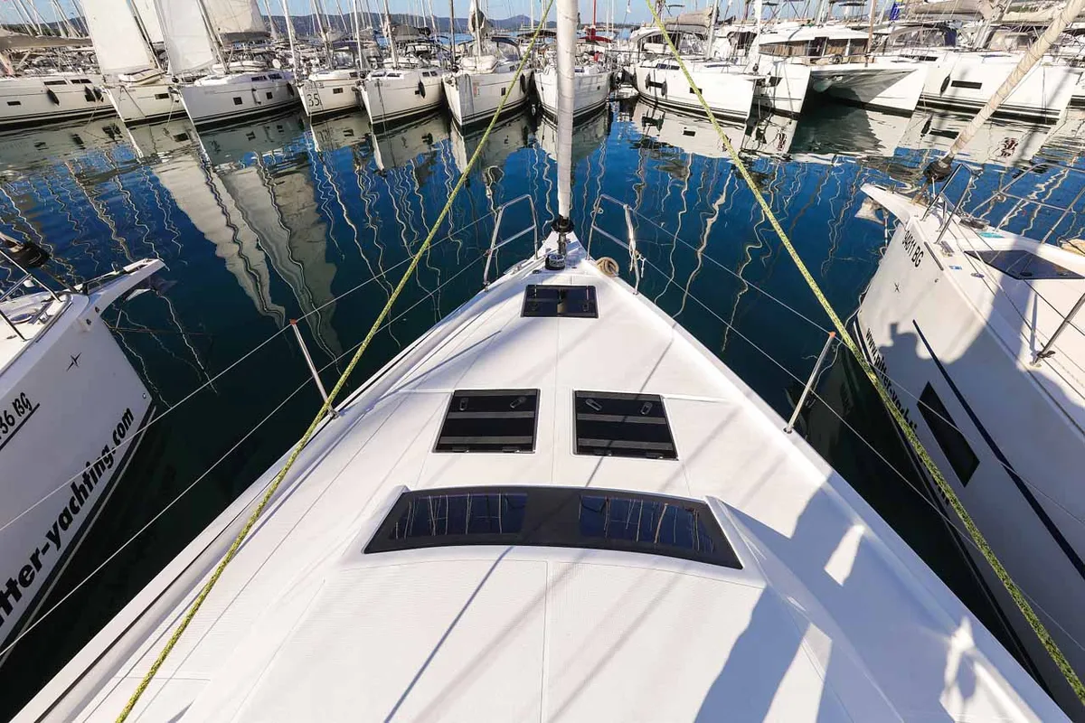 Deck of Acrux, a Dufour 44 sailboat at Grad Biograd na Moru, Croatia