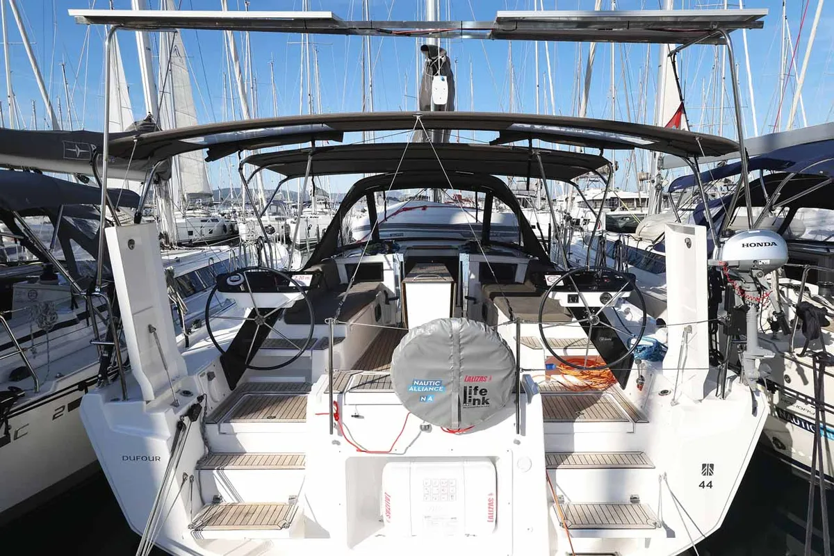 Cockpit of Acrux, a Dufour 44 sailboat at Grad Biograd na Moru, Croatia
