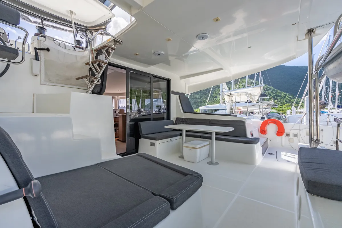 Deck of Arctic Fantasy II, a Lagoon 42 catamaran at Road Town, British Virgin Islands