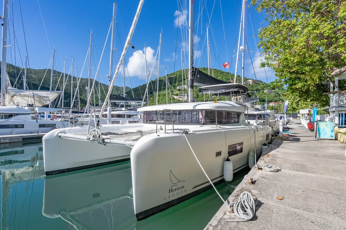 Exterior view of Arctic Fantasy II, a Lagoon 42 catamaran at Road Town, British Virgin Islands