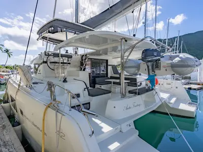 Deck of Arctic Fantasy II, a Lagoon 42 catamaran at Road Town, British Virgin Islands