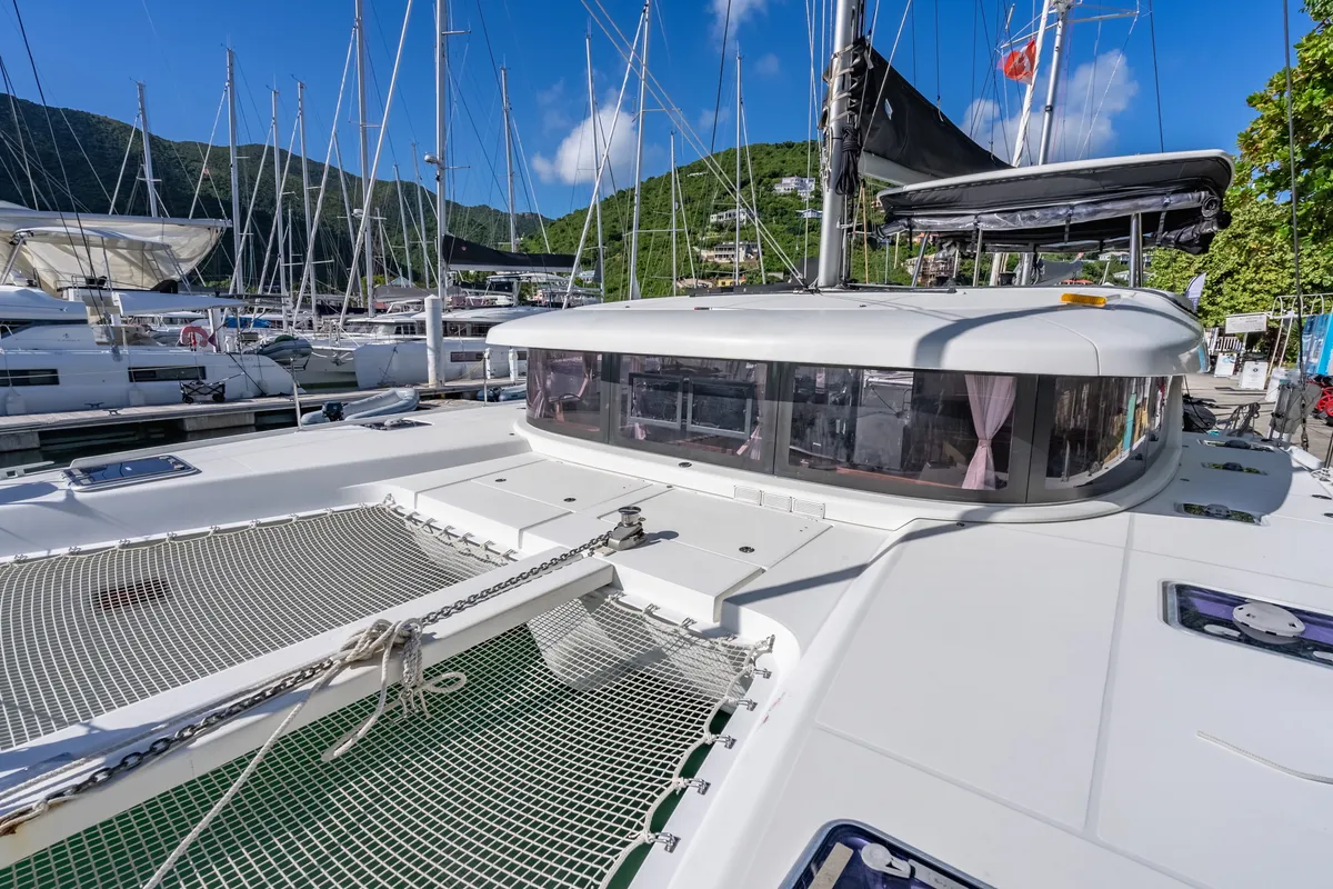Deck of Arctic Fantasy II, a Lagoon 42 catamaran at Road Town, British Virgin Islands