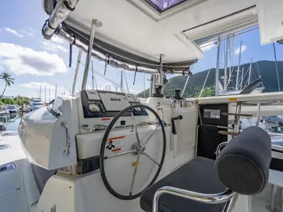 Cockpit of Arctic Fantasy II, a Lagoon 42 catamaran at Road Town, British Virgin Islands