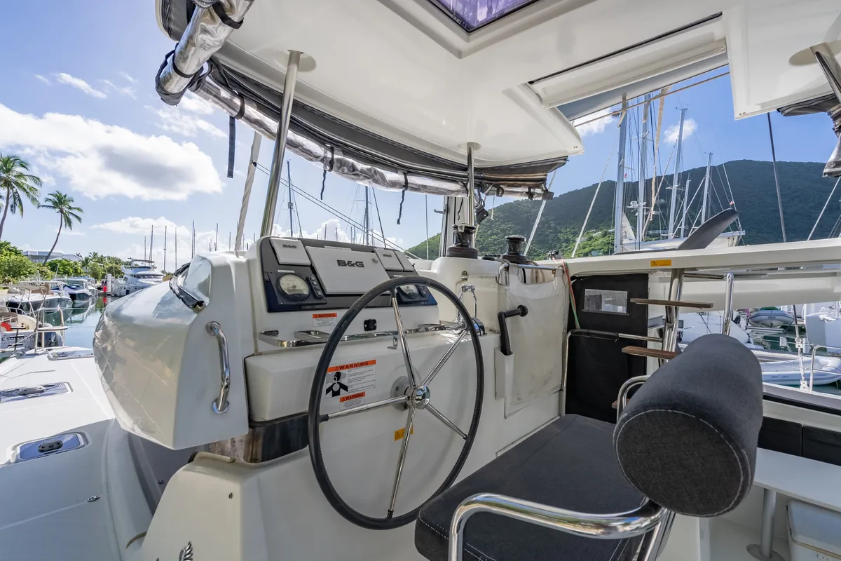 Cockpit of Arctic Fantasy II, a Lagoon 42 catamaran at Road Town, British Virgin Islands